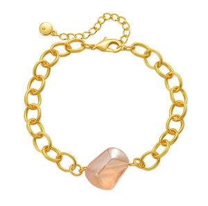 Bracciale a catena in ottone placcato oro 18 carati con perla rosa e chiusura a moschettone