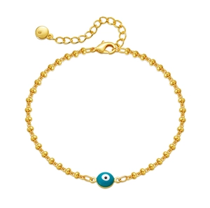 Pulsera de cuentas de latón bañada en oro de 18K con dije de ojo de la suerte azul y cierre