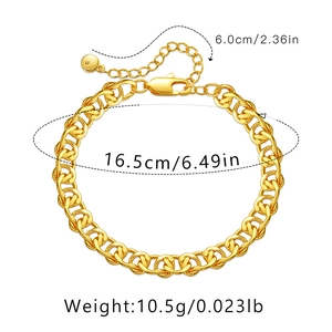 Dettaglio del bracciale a catena in ottone placcato oro 18K con misure di peso e lunghezza