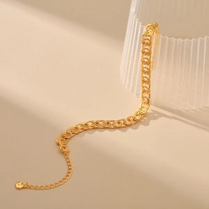 Bracciale a catena vintage francese in ottone placcato oro 18K con maglia regolabile