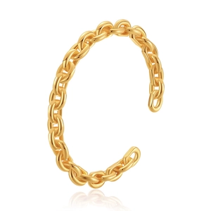 Gold chunky chain cuff bangle with minimalist interlocking links in a polished finish