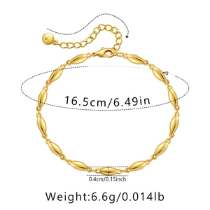 Detailed view of gold link chain bracelet with length dimensions and lobster clasp info