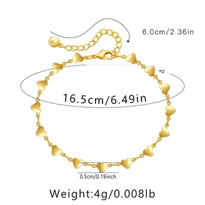Technical view showing 16.5cm chain length and 6.0cm extender for gold heart bracelet