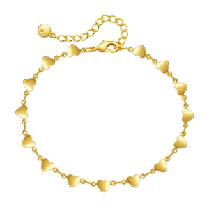 Minimalist 18K gold plated heart link chain bracelet with adjustable lobster clasp