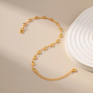Elegant 18K gold-plated heart link chain bracelet with adjustable lobster clasp closure
