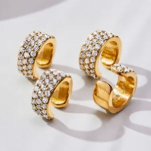 Vintage Luxus Edelstahl Zirkonia Pave Geometrische Kreis Ohrklemmen Gold Silber Clip On Ohrringe Ohne Piercing Für Damen