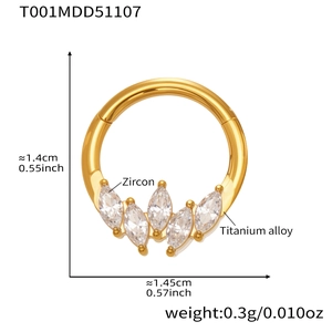 Anello al naso in lega di titanio con cinque zirconi marquise da 1,4cm per 1,45cm