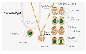 Détails de l'ensemble collier en perles baroques avec pendentif cœur et boucles