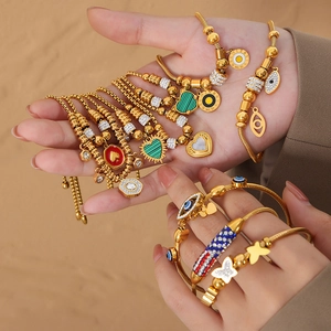 Stainless Steel Adjustable Slider Bracelet Gold Silver Plated Heart Butterfly Evil Eye Charm Bangle For Women Fashion Jewelry