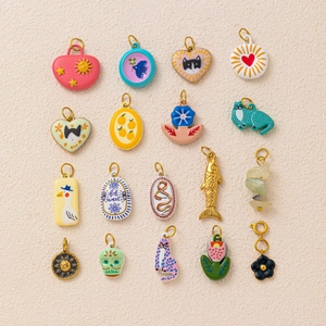 Stainless Steel 18K Gold Plated DIY Animal Plant Pendant Necklace Retro Flower Heart Cat Fish Charm Jewelry Accessories