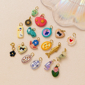 DIY charm pendant set with cat and sun designs in 18k gold plated stainless steel