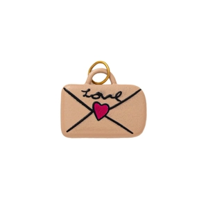 Pink heart envelope pendant with Love text and golden ring for DIY fashion jewelry