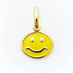Golden stainless steel smiley face pendant with yellow enamel for DIY jewelry making
