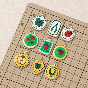 Vintage Kupfer Emaille Herz Klee Tomate Marienkäfer Anhänger Halskette Für Damen Glücksfrucht Anhänger Halskette DIY Schmuck Goldene Halskette