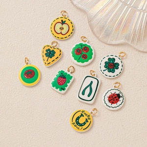 Bunte Obst und Herz Emaille Anhänger mit goldenen Metallringen für DIY-Schmuckherstellung