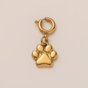 Macro-opname van 18k vergulde kattenpoot hanger met veerringsluiting detail