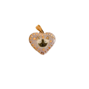 18K gold plated heart pendant with lavender enamel and shiba inu dog pattern