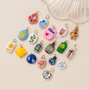 Hand-painted stainless steel 18K gold strawberry and mixed charm DIY jewelry pendants