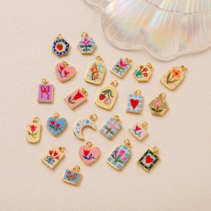 18k gold plated titanium steel enamel flower charms in various shapes for DIY jewelry