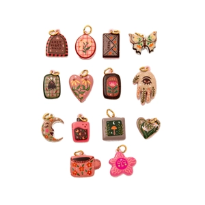 14pcs set of 18K gold-plated pumpkin and bird oil-drop charms in bohemian vintage style