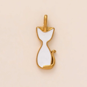 Elegant gold-plated cat pendant with white enamel inlay for DIY necklaces