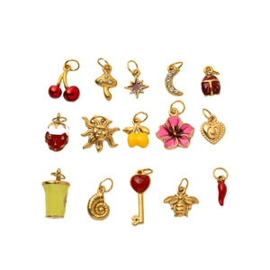 Lot de 15 breloques en acier inoxydable doré avec fruits, cœurs et motifs célestes