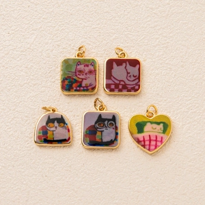 Süße Katze Anhänger Halskette Kupfer 18K Vergoldet Emaille Illustration Süßer Tierschmuck Accessoire Für Damen Mädchen