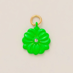 Green flower pendant with gold bail and central crystal stud for DIY necklace