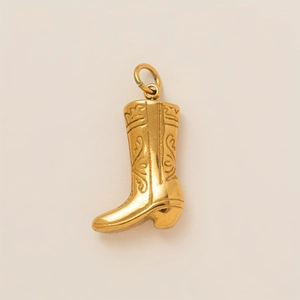 Pendente stivale da cowboy in acciaio inossidabile placcato oro 18K con rilievo floreale
