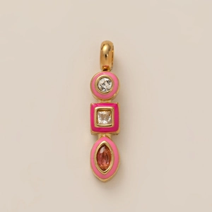 Verticale gouden hanger met roze emaille en edelstenen in een luxueus ontwerp