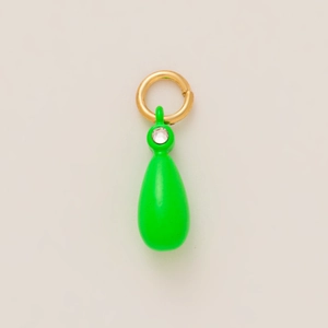 Green teardrop pendant with gold-plated ring and clear zircon crystal charm