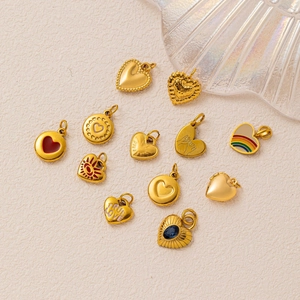 Collection of 18k gold plated heart and round charms with enamel and crystal details