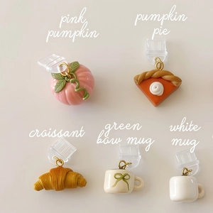 Mini food charms including pumpkin pie and croissant for tumbler handle decoration