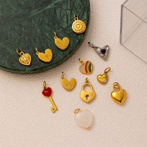 Assorted 18k gold plated stainless steel heart pendants and DIY charms set