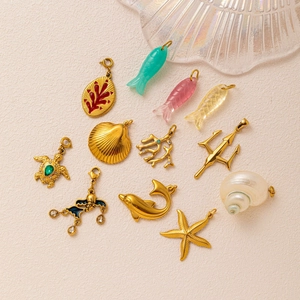 Marine theme stainless steel pendants with turtles, dolphins and colorful resin fish