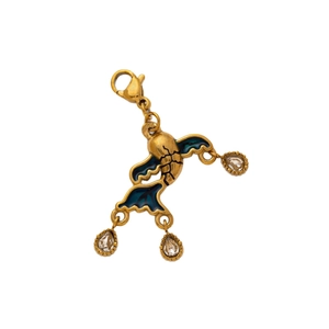 Vintage 18k gold plated ocean style pendant with blue enamel bird and teardrop charms