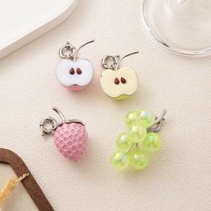 Charming fruit pendants set featuring apple strawberry and grape designs with clasps
