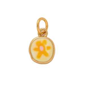 Gold-plated round flower pendant with orange petal motif for DIY jewelry making