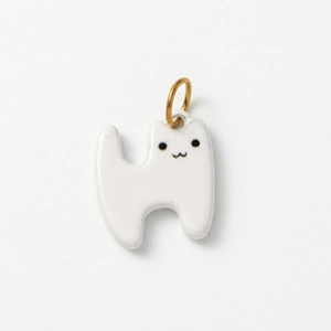 Ciondolo gatto bianco in ceramica con anello oro 18K per collane e gioielli
