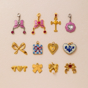 Exquisite 12-piece vintage bow heart and angel charms set for DIY jewelry design