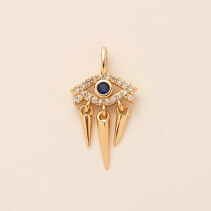 Ciondolo Occhio del Male in acciaio placcato oro 18K con pietra blu e coni dorati