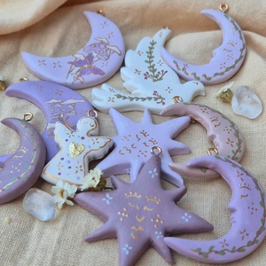 Artistic pastel flower pendants in moon and star shapes for DIY jewelry making