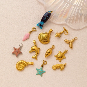 Breloques animaux marins en acier inoxydable doré 18K avec émail pour bijoux DIY