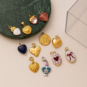 Collana Con Pendente a Cuore in Acciaio Inossidabile Placcato Oro 18K Vintage Per Donna Smalto Amore Fiocco Zirconia Gioielli DIY Regalo