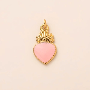 Ciondolo cuore Milagro in acciaio inossidabile placcato oro 18K con smalto rosa e corona