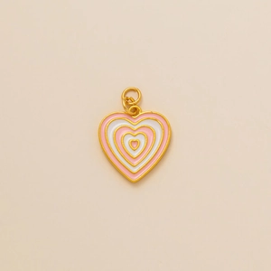 Pink and white enamel heart charm with 18k gold plated base for DIY jewelry making