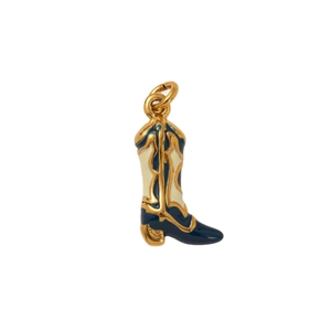 Golden cowboy boot pendant with blue and white enamel for DIY jewelry making