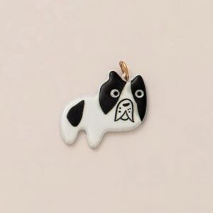 Exquisiter schwarz-weißer Französische Bulldogge Anhänger mit Goldöse für DIY Schmuckdesign