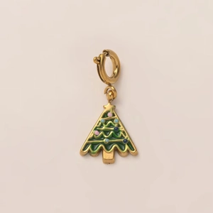 Pendentif sapin de Noël en acier inoxydable doré 18K avec finition en émail vert
