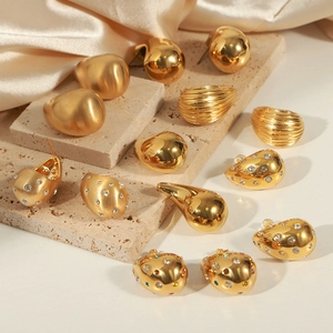 Elegant gold-plated geometric teardrop earrings with vintage textured surface